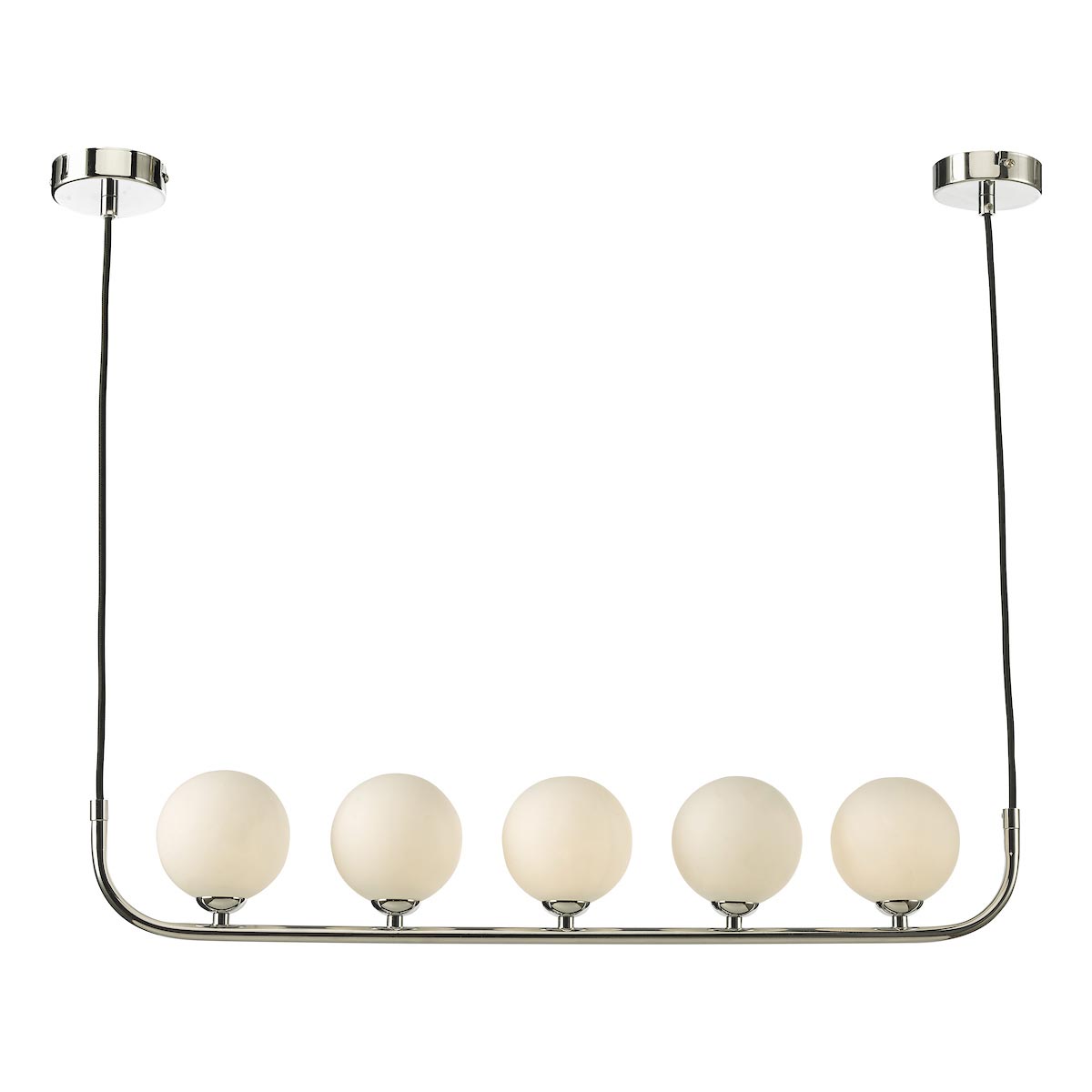 Dar Cradle 5 Light Bar Ceiling Pendant Polished Chrome Opal White Glass