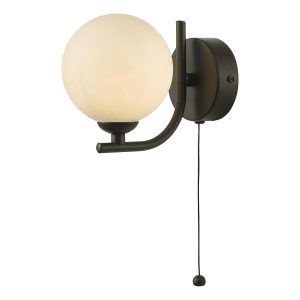 Dar Cradle switched single wall light in matt black with opal glass globe main image