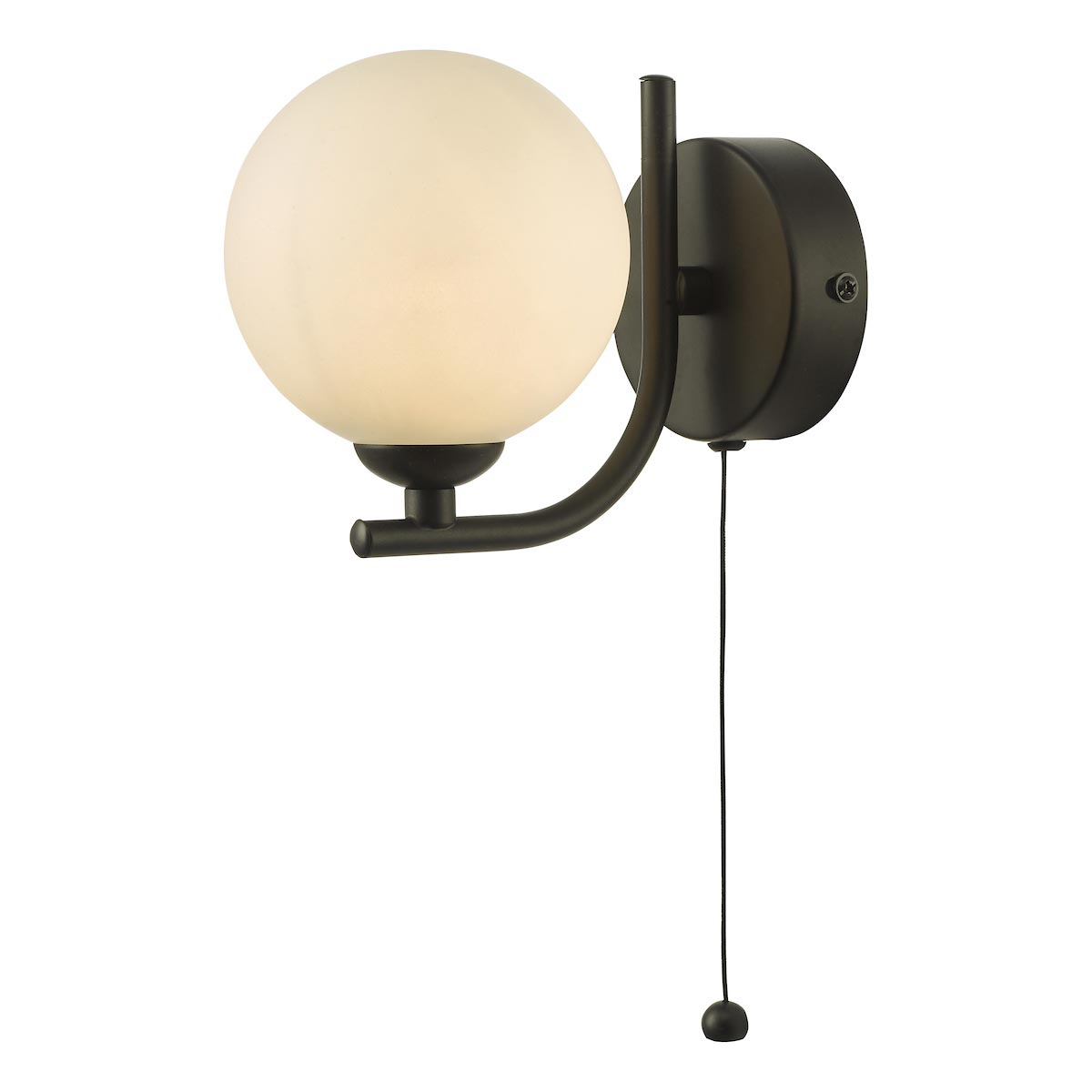 Dar Cradle 1 Lamp Switched Wall Light Matt Black Opal White Glass