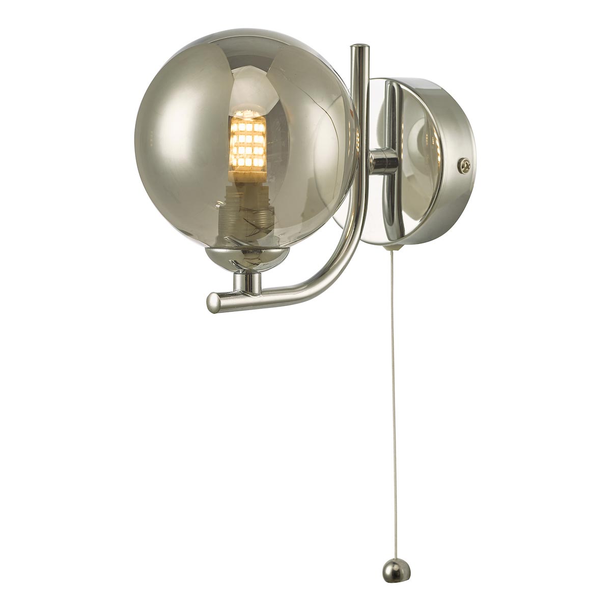 Dar Cradle 1 Light Switched Wall Light Polished Chrome Smoked Glass