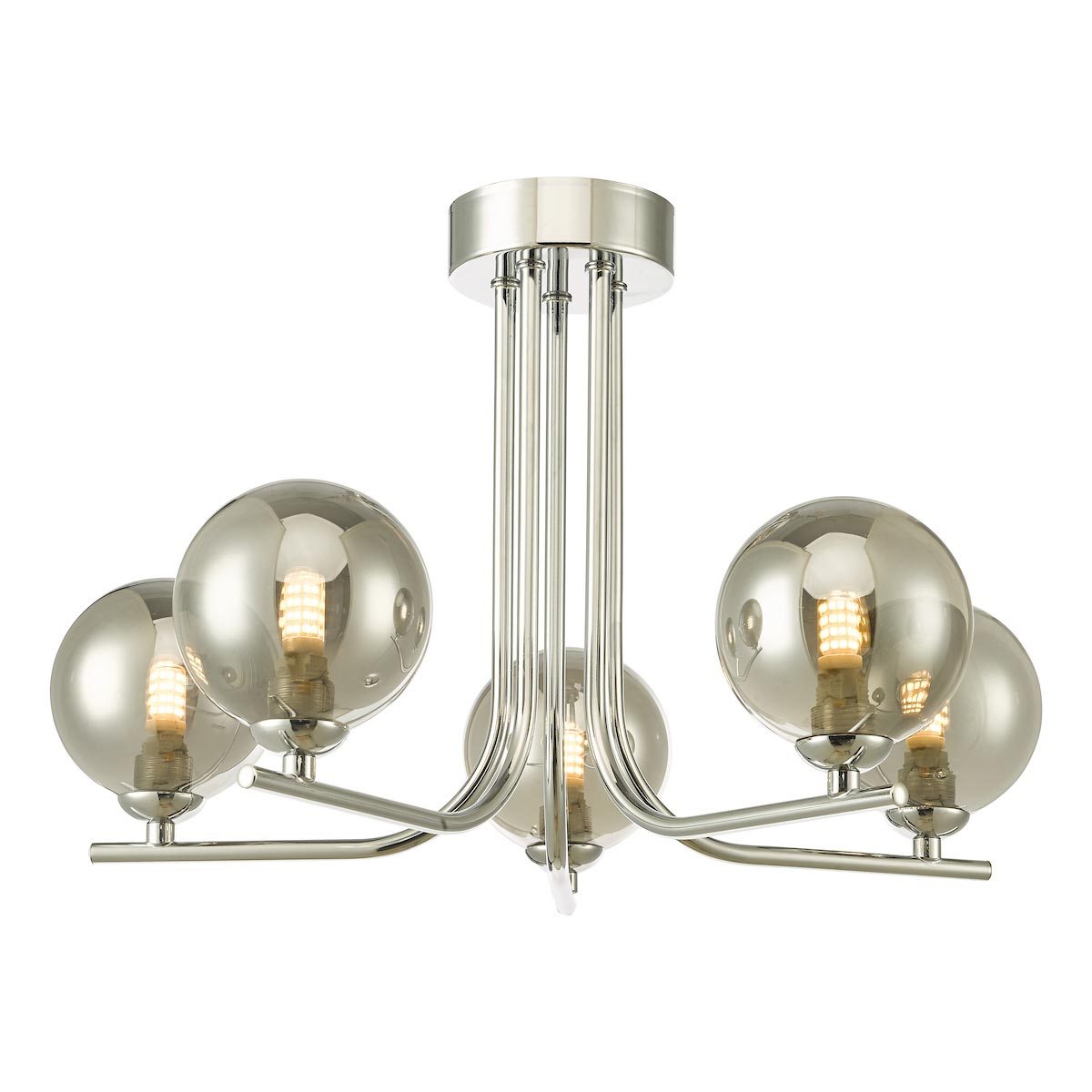 Dar Cradle 5 Light Ceiling Semi Flush Polished Chrome Smoked Glass