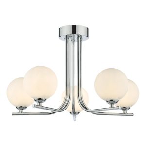 Dar Cradle 5 light ceiling semi flush in chrome with opal glass globes main image