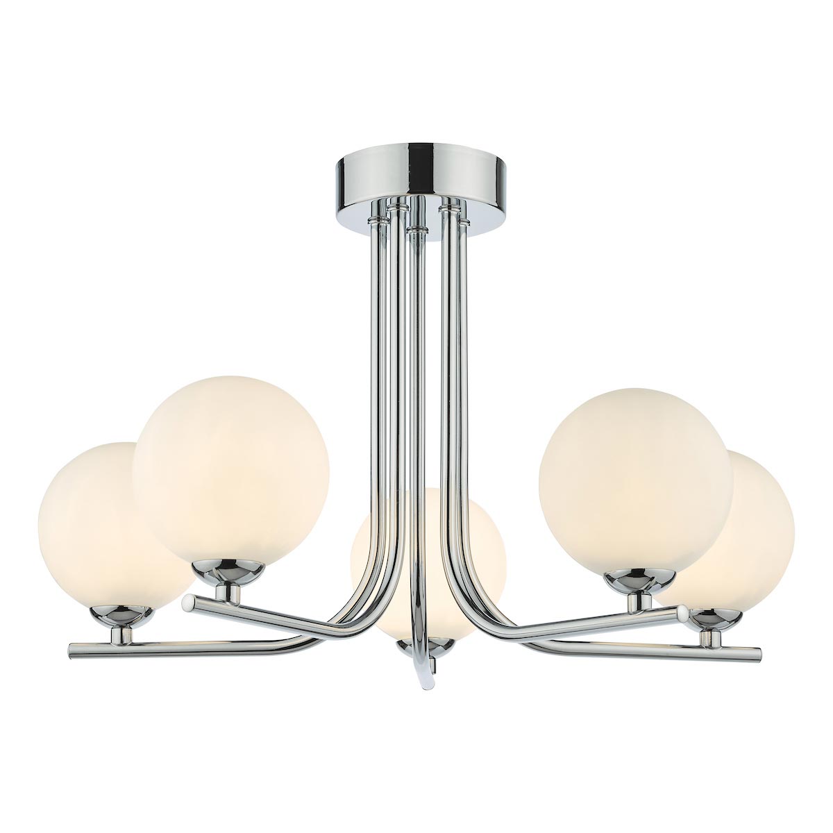 Dar Cradle 5 Light Ceiling Semi Flush Polished Chrome Opal White Glass