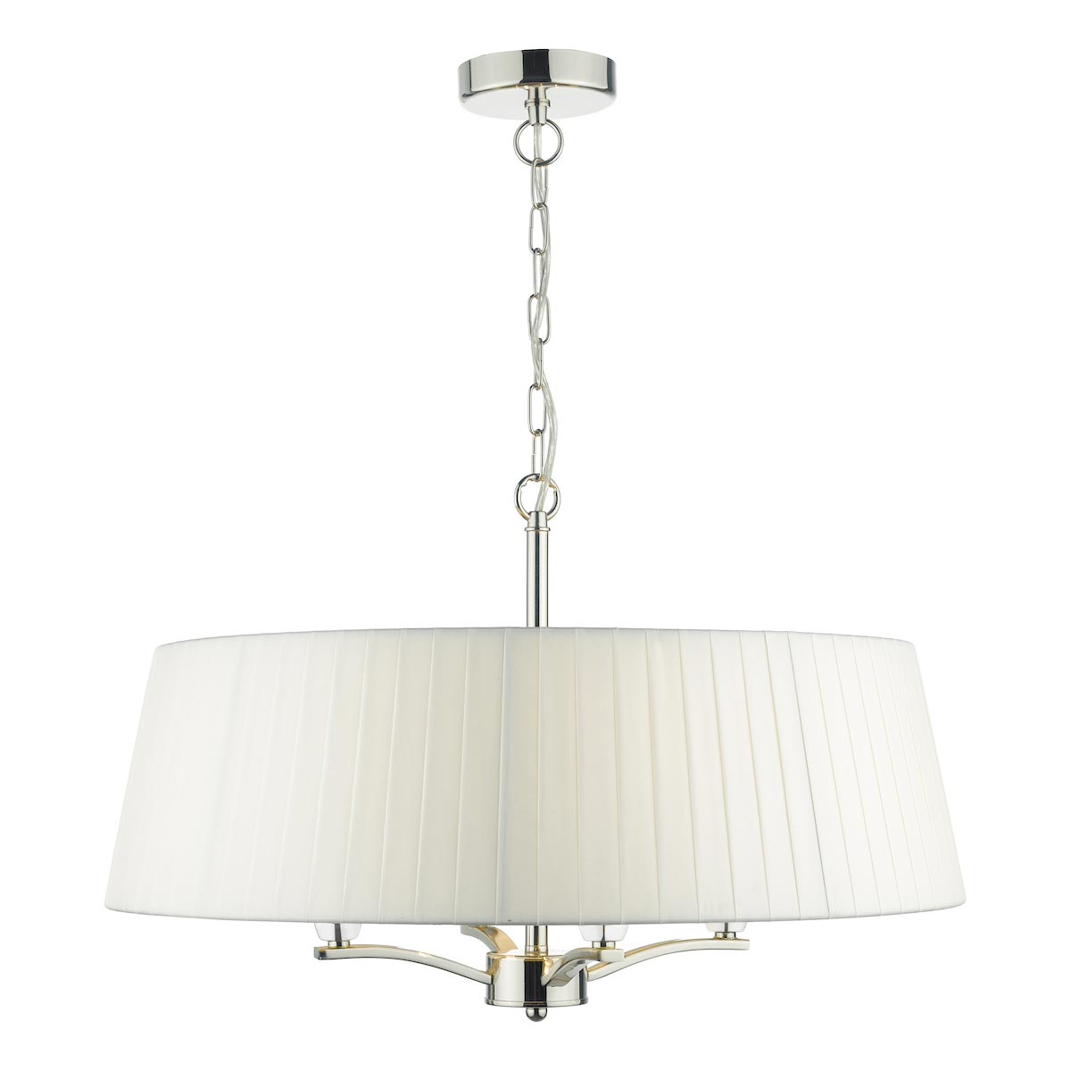 Dar Cristin 4 Light Ceiling Pendant Ivory Ribbon Shade Polished Nickel