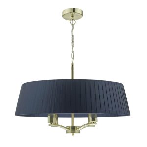 Cristin 4 light pendant with navy ribbon shade in satin brass main image