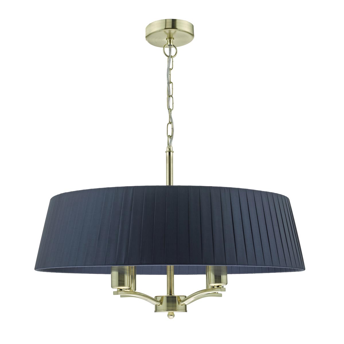 Dar Cristin 4 Light Ceiling Pendant Navy Ribbon Shade Satin Brass