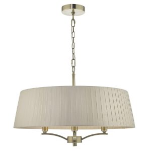 Cristin 4 light pendant with taupe ribbon shade in antique brass main image