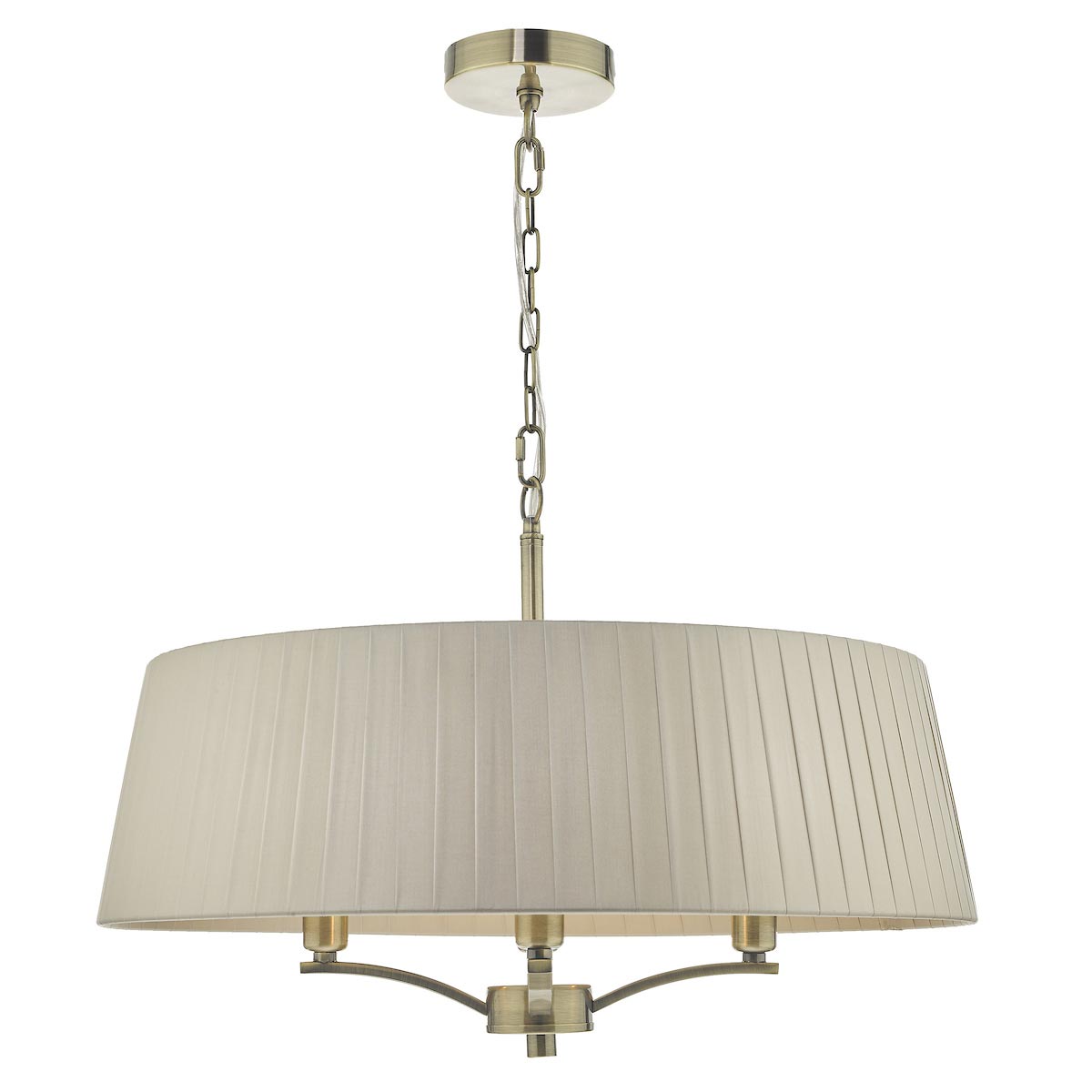 Dar Cristin 4 Light Ceiling Pendant Taupe Ribbon Shade Antique Brass