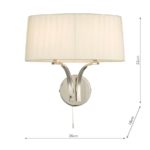 Dar Cristin Switched Twin Wall Light Ivory Ribbon Shade Polished Nickel
