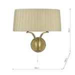 Dar Cristin Switched Twin Wall Light Taupe Ribbon Shade Antique Brass
