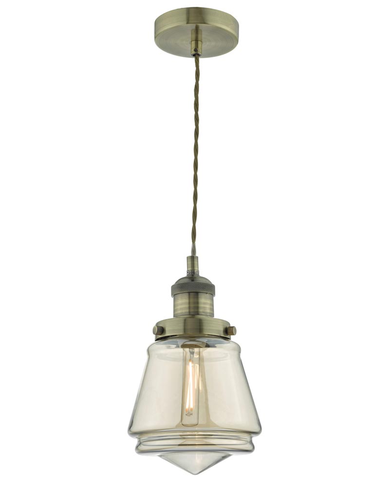 Dar Curtis 1 Light Ceiling Pendant Antique Brass Champagne Glass