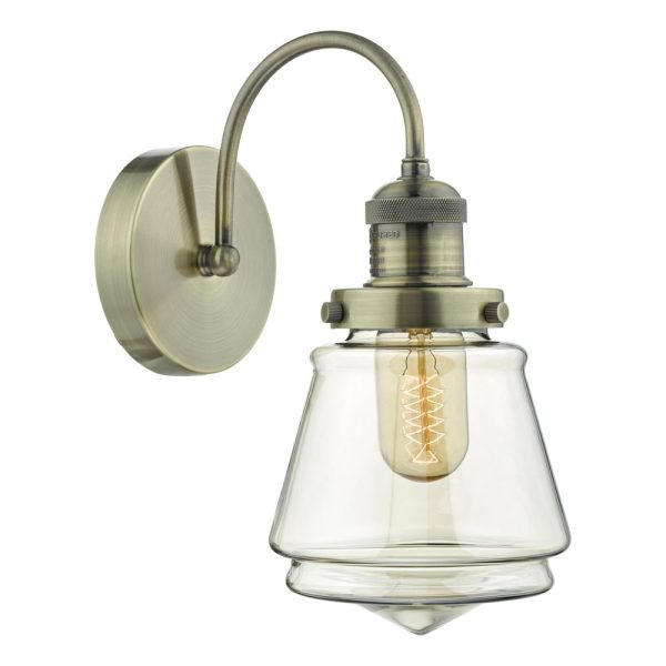 Dar Curtis Switched Single wall Light Antique Brass Champagne Glass