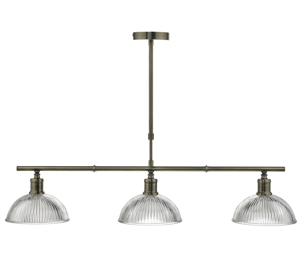 Dar Dara Industrial 3 Light Bar Pendant Antique Brass Ribbed Glass