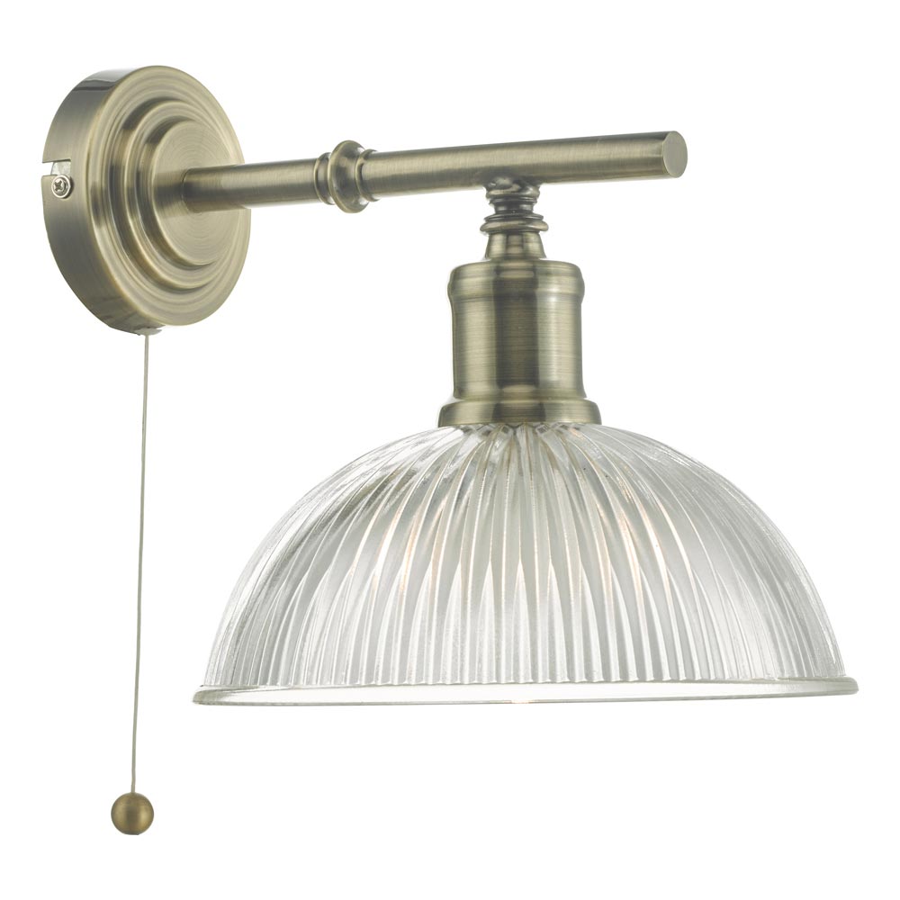 Dar Dara Switched Industrial Single Wall Light Antique Brass Ribbed Glass