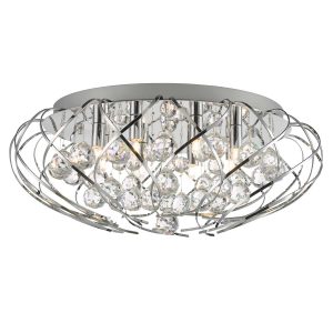 Dar Davian 8 light flush ceiling light in chrome with crystal drops main image