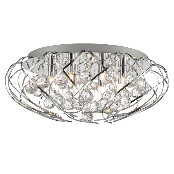 Dar Davian 8 light flush ceiling light in chrome with crystal drops main image