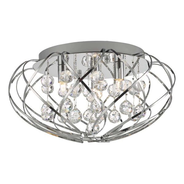 Dar Davian 3 light flush ceiling light in chrome with crystal drops main image