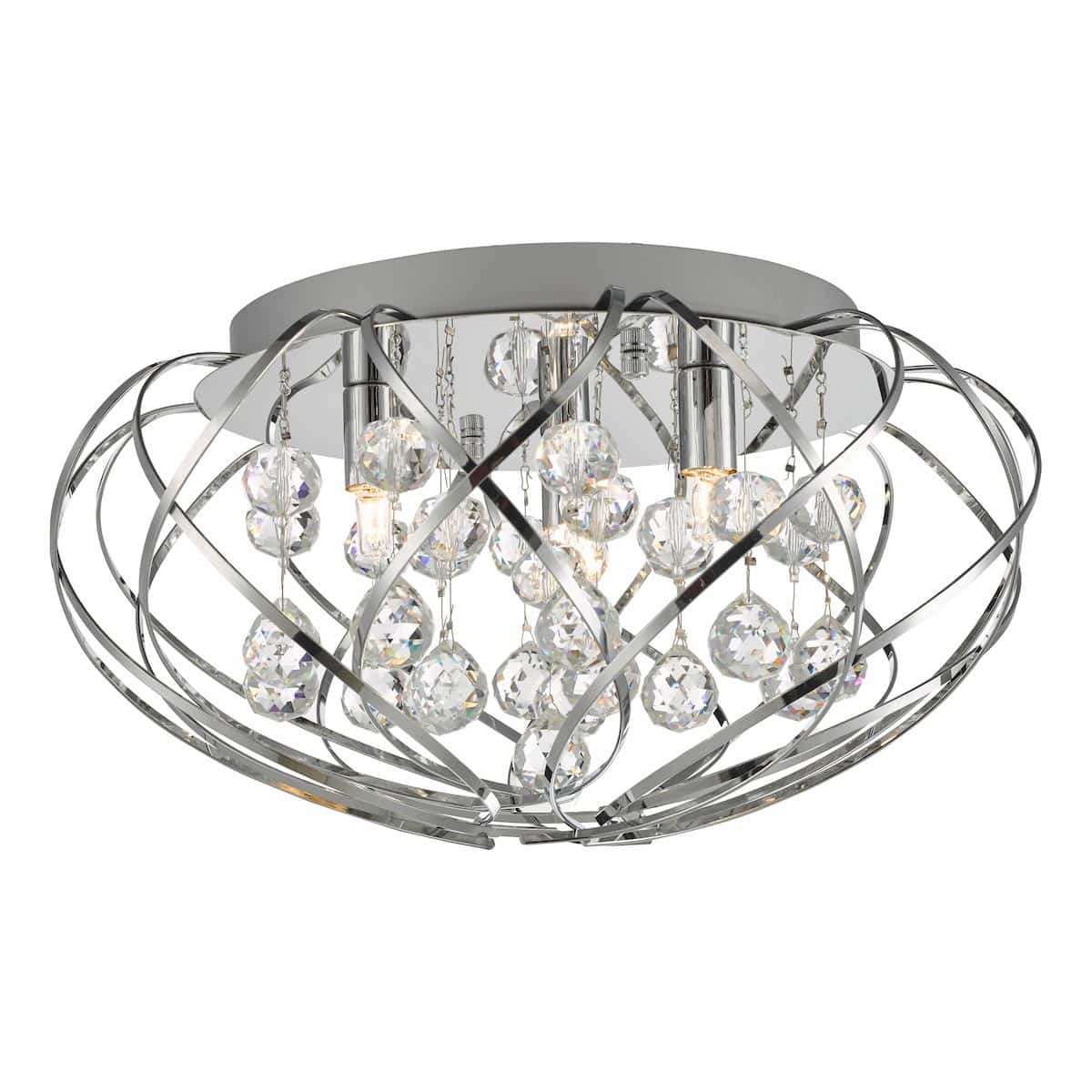 Dar Davian 3 Light Flush Low Ceiling Light Polished Chrome Crystal Drops