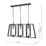 Dar Dax Industrial Style 3 Light Bar Ceiling Pendant Matt Black & Chrome