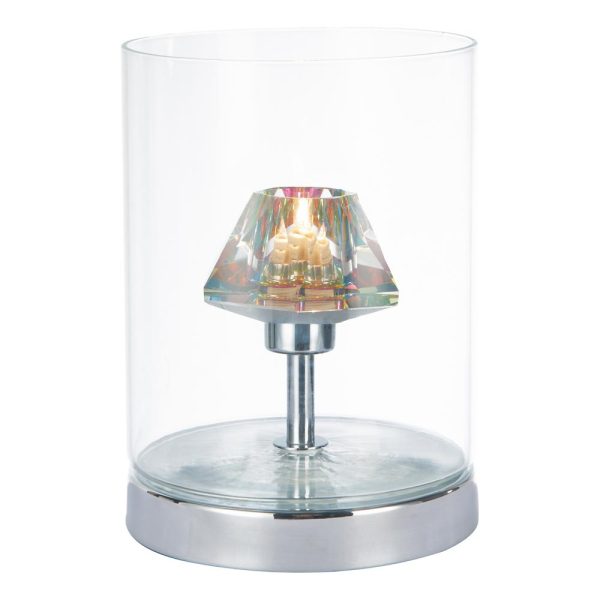 Dar Decade 1 Light Touch Dimmer Table Lamp Chrome Dichroic Glass