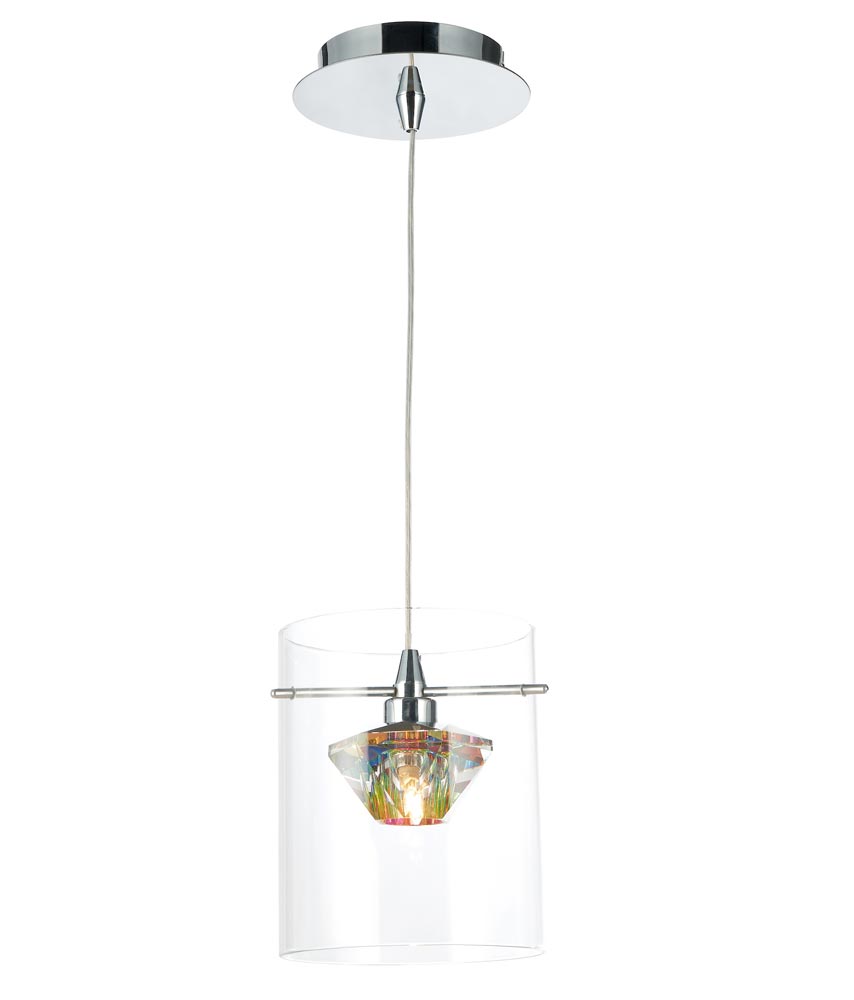 Dar Decade Small 1 Light Kitchen Pendant Chrome Dichroic Glass