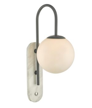 Dar Deuce white marble & grey bathroom wall light opal glass globe main image