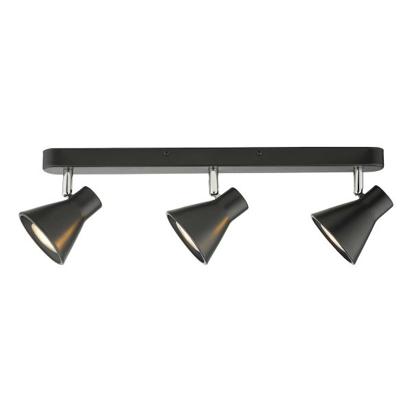 Dar Diza 3 head ceiling spot light plate in matt black with chrome detail main image