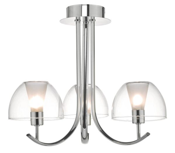 Dar Duana Chrome 3 Lamp Semi Flush Low Ceiling Light Glass Shades