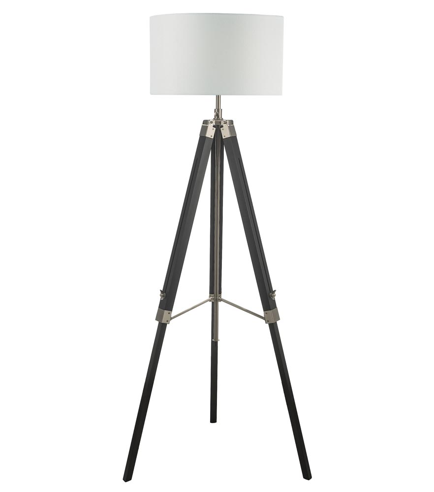 Dar Easel Black Wood Tripod Floor Lamp Base Satin Nickel Detail