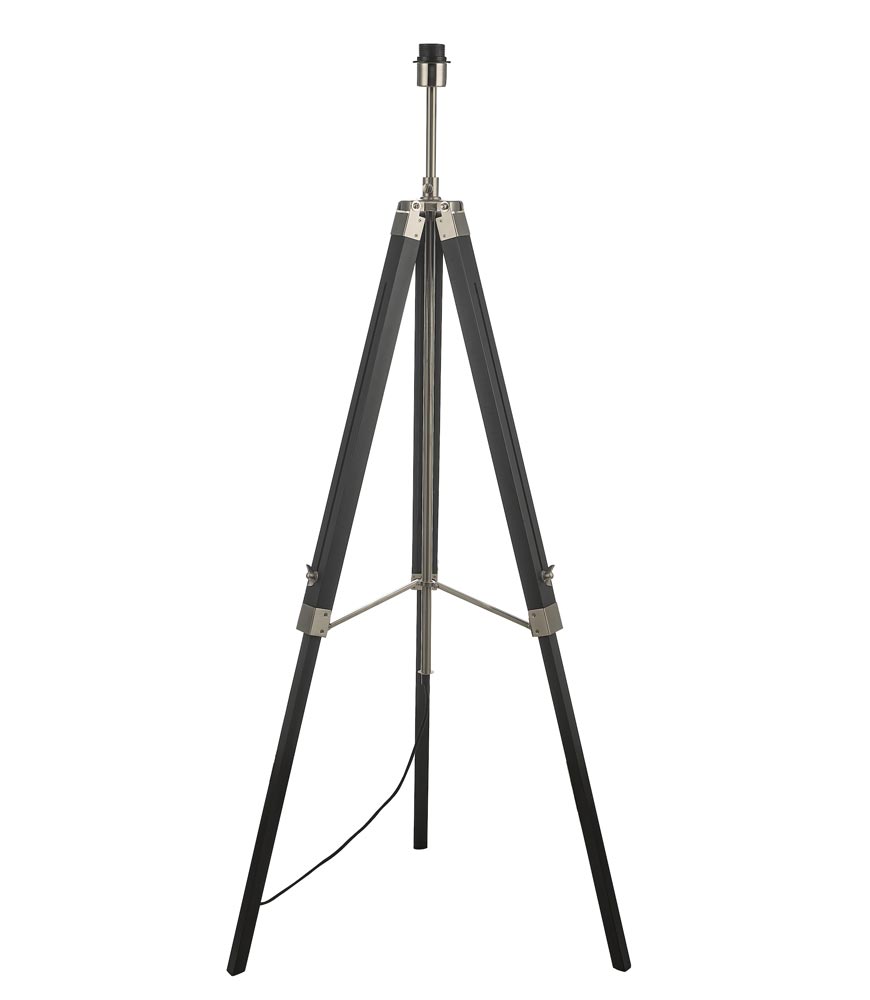 Dar Easel Black Wood Tripod Floor Lamp Base Satin Nickel Detail