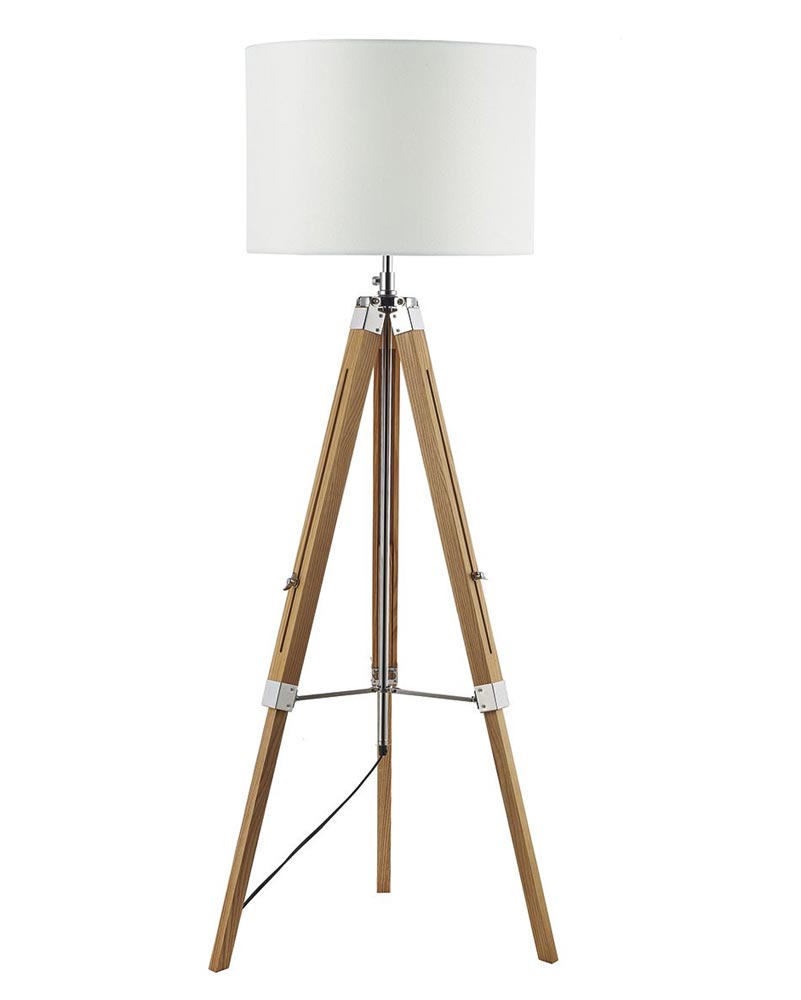 Dar Easel Light Wood Tripod Floor Lamp Base Polished Chrome Detail