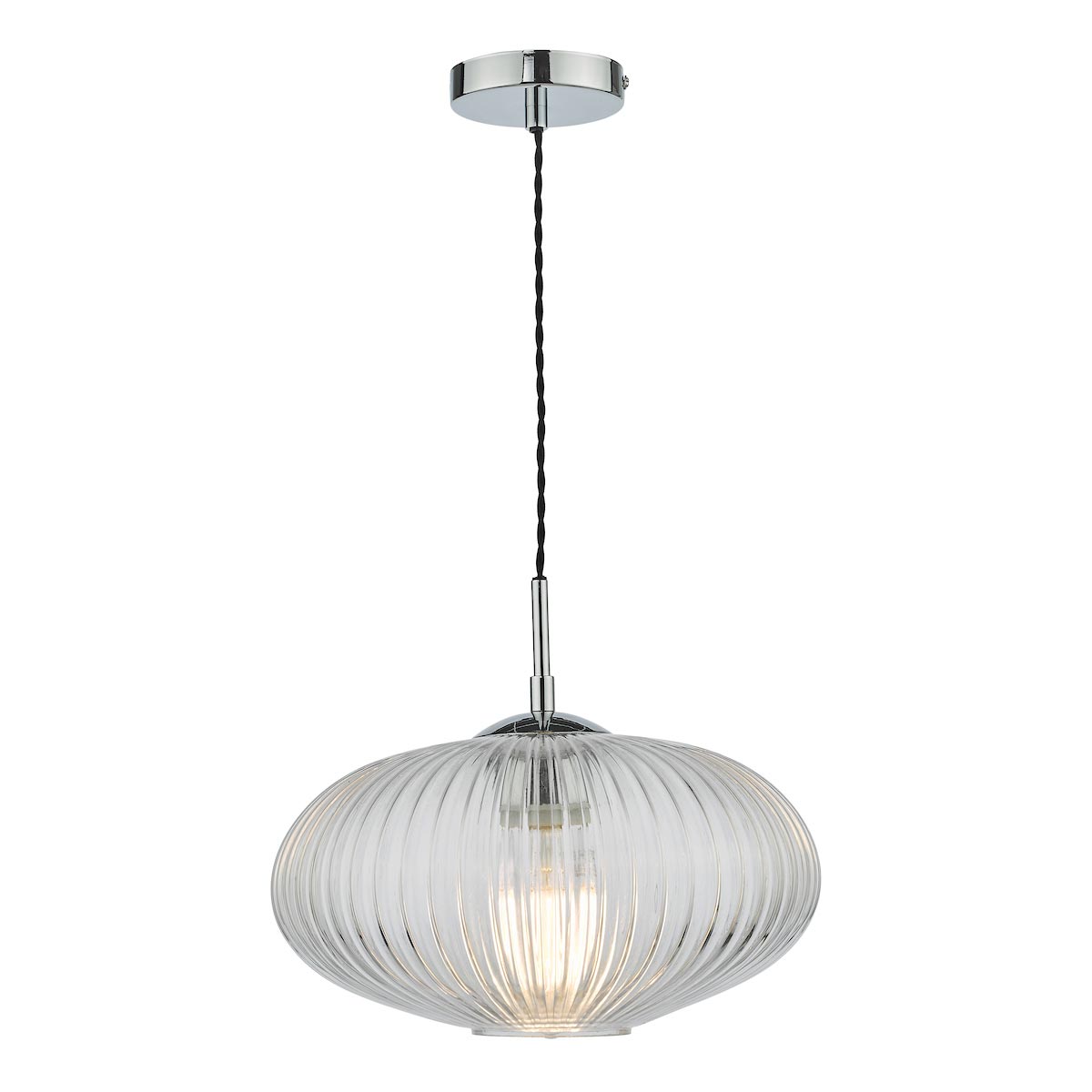 Dar Edmond 1 Light Clear Ribbed Glass Ceiling Pendant Polished Chrome