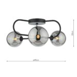 Dar Eissa 3 Light Semi Flush Low Ceiling Light Matt Black Smoked Glass