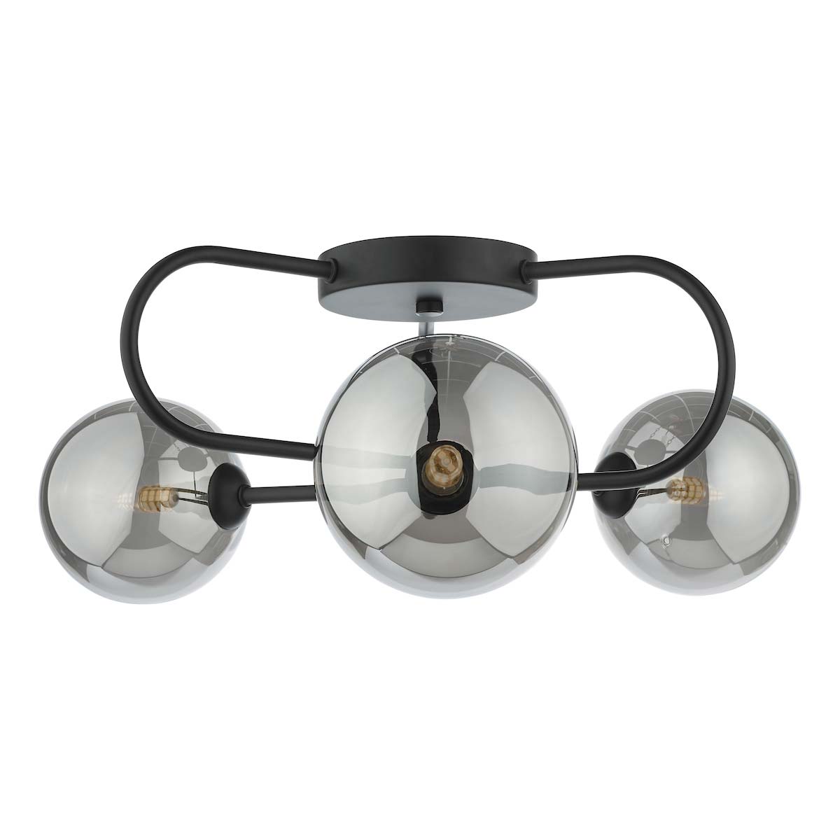 Dar Eissa 3 Light Semi Flush Low Ceiling Light Matt Black Smoked Glass