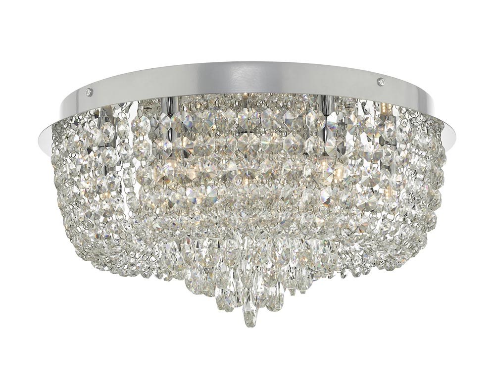 Dar Eitan Crystal Beads 9 Lamp Flush Low Ceiling Light Polished Chrome