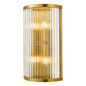 Dar Eleanor large 4 lamp wall light in solid natural brass with clear glass rods main image