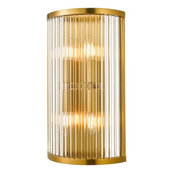 Dar Eleanor Large 4 Lamp Wall Light Solid Natural Brass Glass Rods