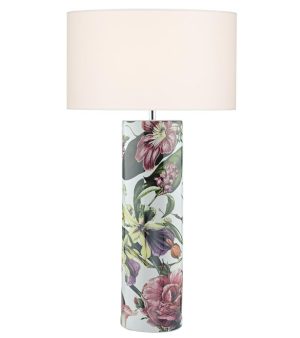 Elana vibrant flowers ceramic table lamp with optional shade on white background