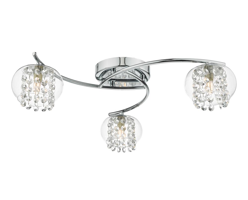 Dar Elma 3 Light Semi Flush Low Ceiling Light Chrome & Crystal Glass