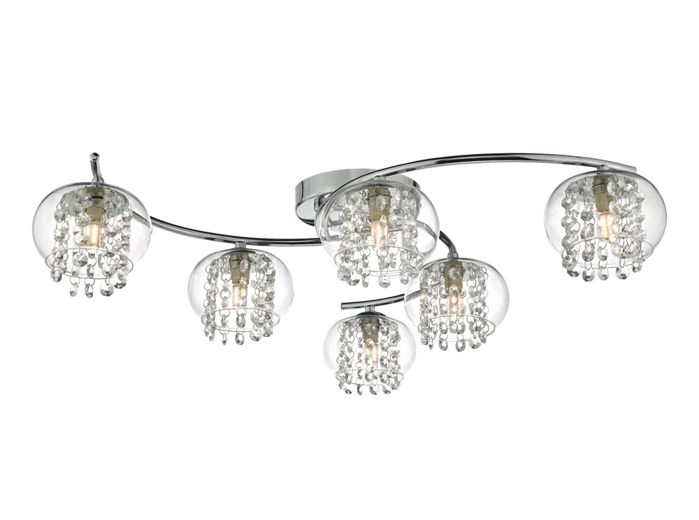 Dar Elma 6 Light Semi Flush Low Ceiling Light Chrome & Crystal Glass