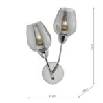 Dar Eloise Switched Twin Wall Light Chrome Smoked Glass Shades