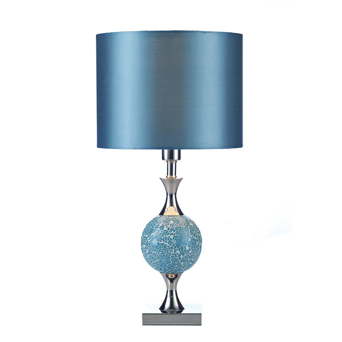 Dar Elsa Classic 1 Light Blue Mosaic Table Lamp Chrome Blue Shade