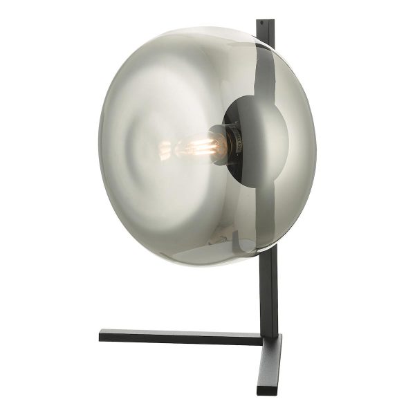 Erla contemporary 1 light matt black table lamp with smoked glass shade main image