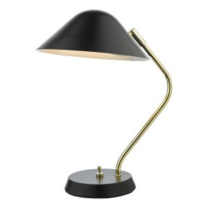Dar Erna 1 light retro style task table lamp in satin black and polished brass main image