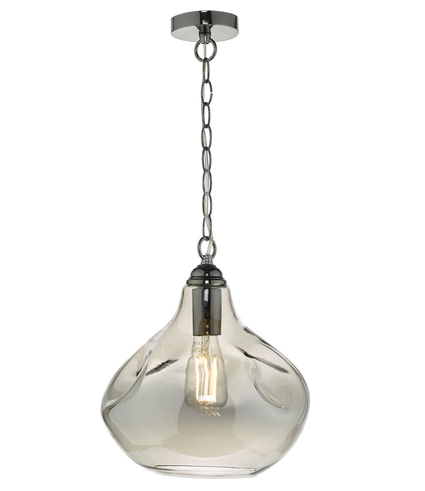 Dar Esarosa Modern 1 Light Ceiling Pendant Black Chrome Smoked Glass