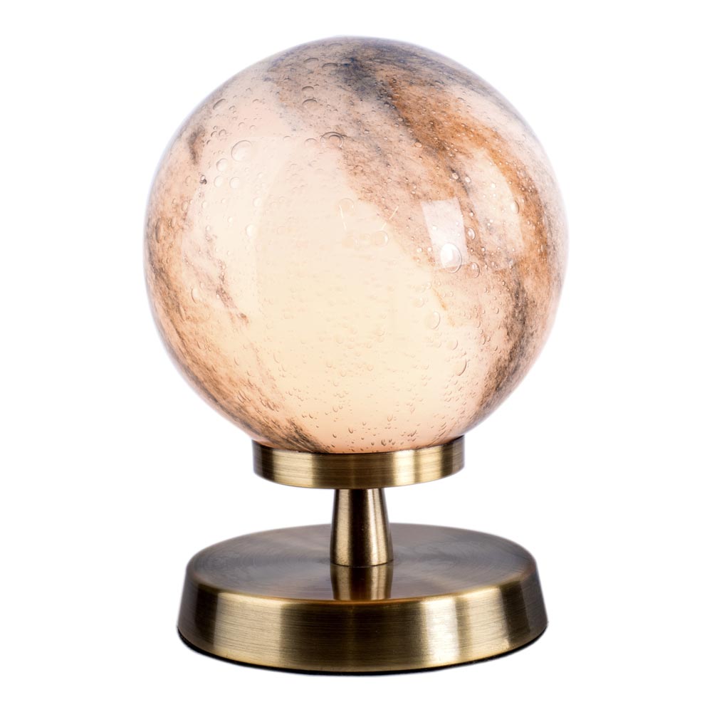 Dar Esben Touch On / Off Table Lamp Antique Brass Planet Art Glass