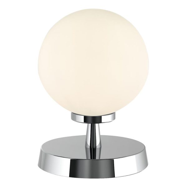 Dar Esben Touch On / Off Table Lamp Chrome Opal White Glass Globe