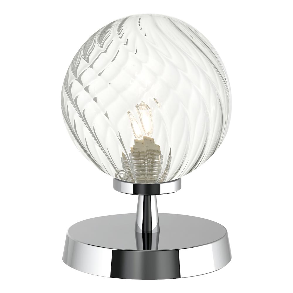 Dar Esben Touch On / Off Table Lamp Chrome Twisted Clear Glass Globe