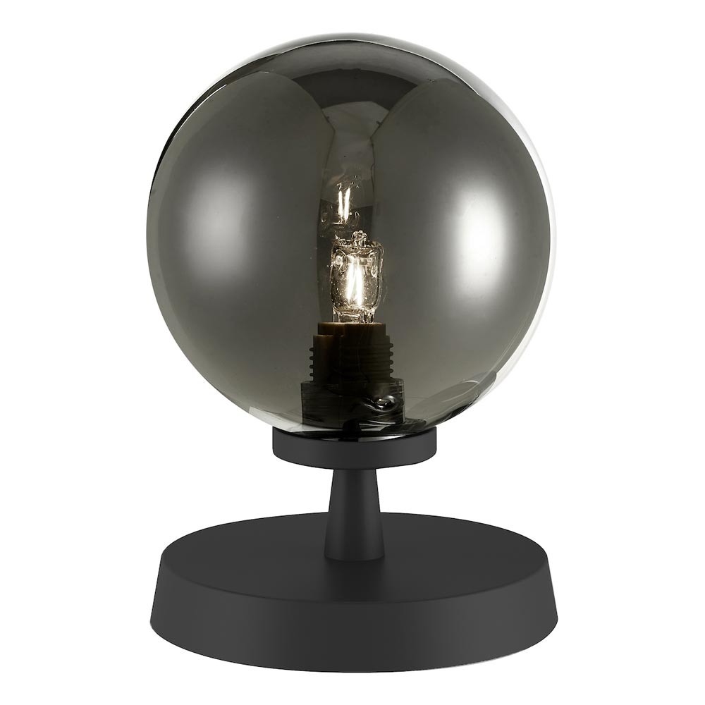 Dar Esben Touch On / Off Table Lamp Matt Black Smoked Glass Globe