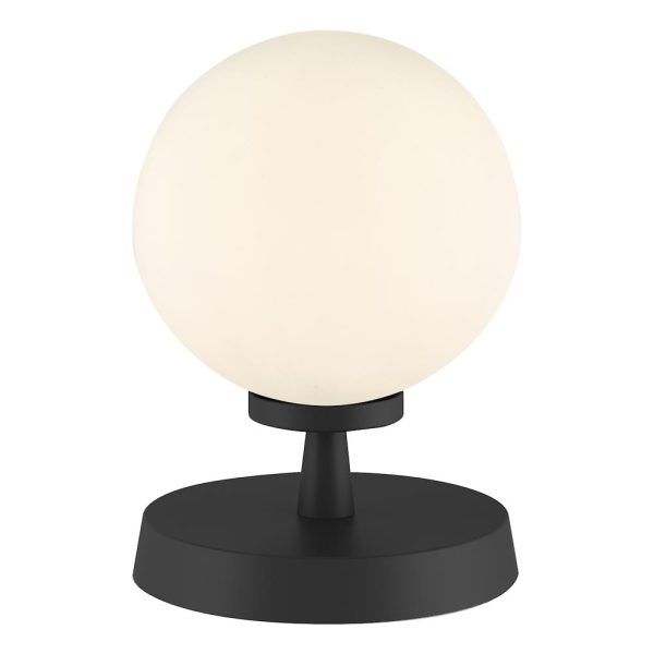 Dar Esben Touch On / Off Table Lamp Matt Black Opal White Glass Globe